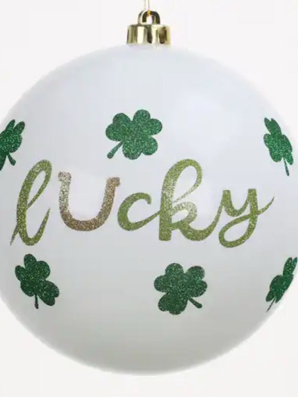 Lucky White  Ornament with Green Glitter Shamrocks